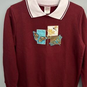 Vintage Adrian Delafield Cottage Core Sweatshirt Collar Bee Dragonfly Butterfly